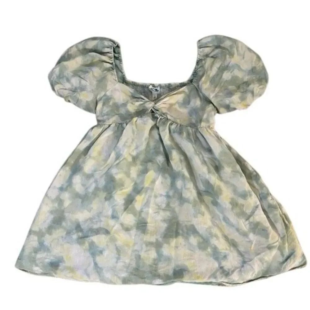 Future Collective Green & Blue Watercolor Tie-Dye Puff Sleeve Mini Dress 1X